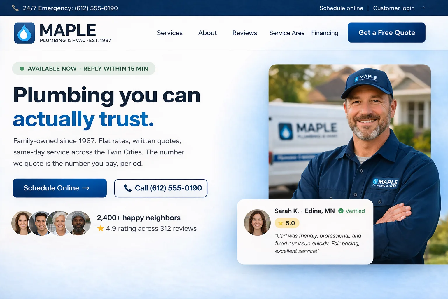 Maple Plumbing concept site on MacBook Pro