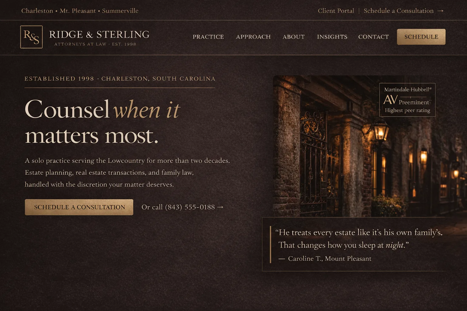 Ridge & Sterling concept site hero