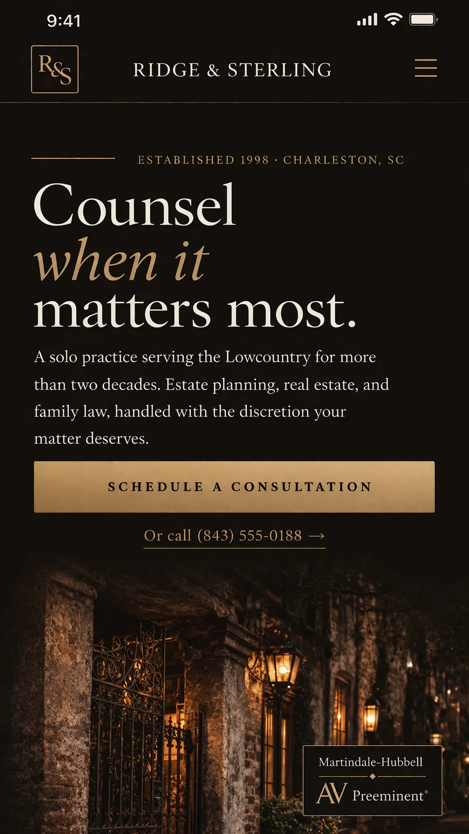 Ridge & Sterling concept site on iPhone